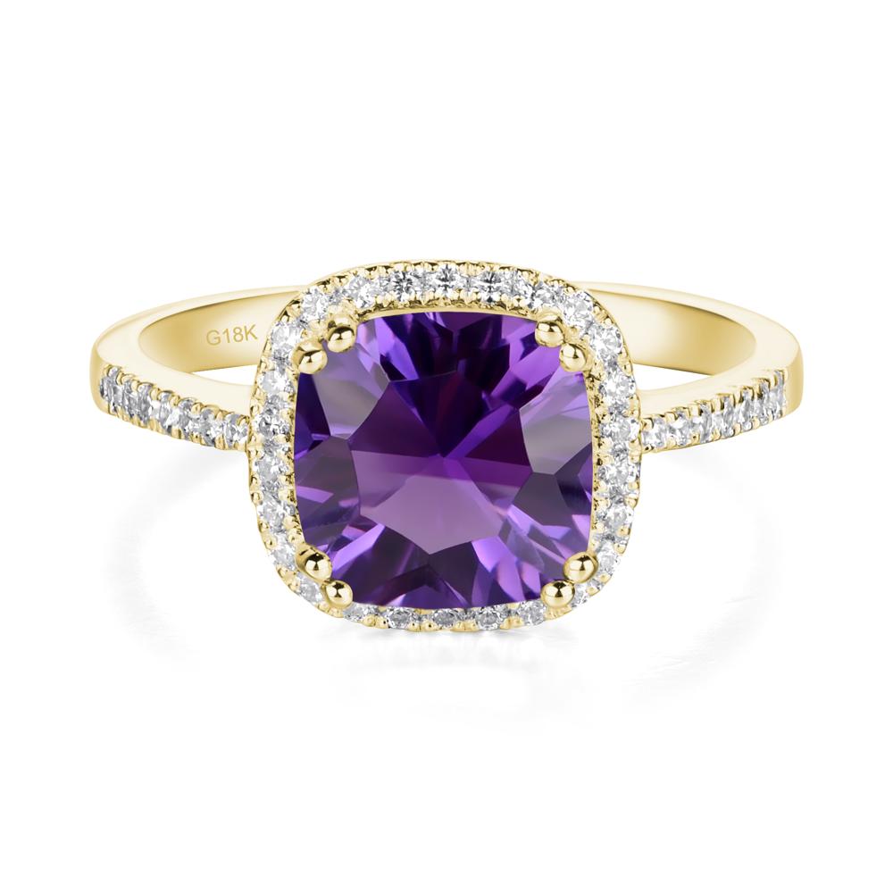 Cushion Amethyst Halo Engagement Ring - LUO Jewelry #metal_18k yellow gold