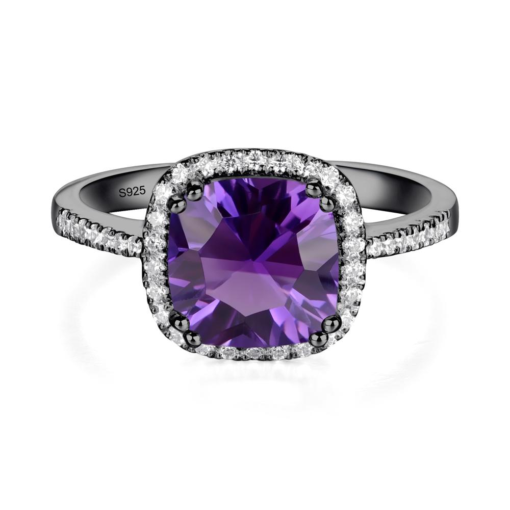 Cushion Amethyst Halo Engagement Ring - LUO Jewelry #metal_black finish sterling silver