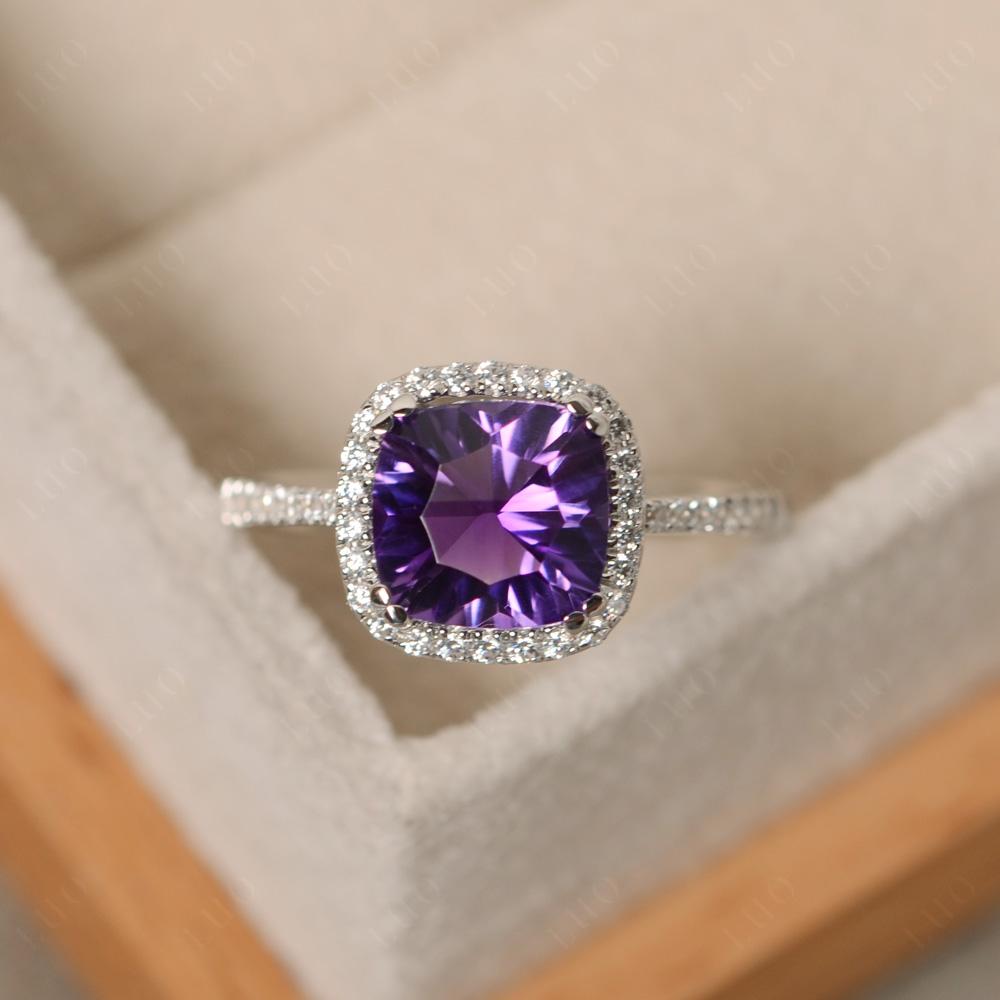 Cushion Amethyst Halo Engagement Ring - LUO Jewelry