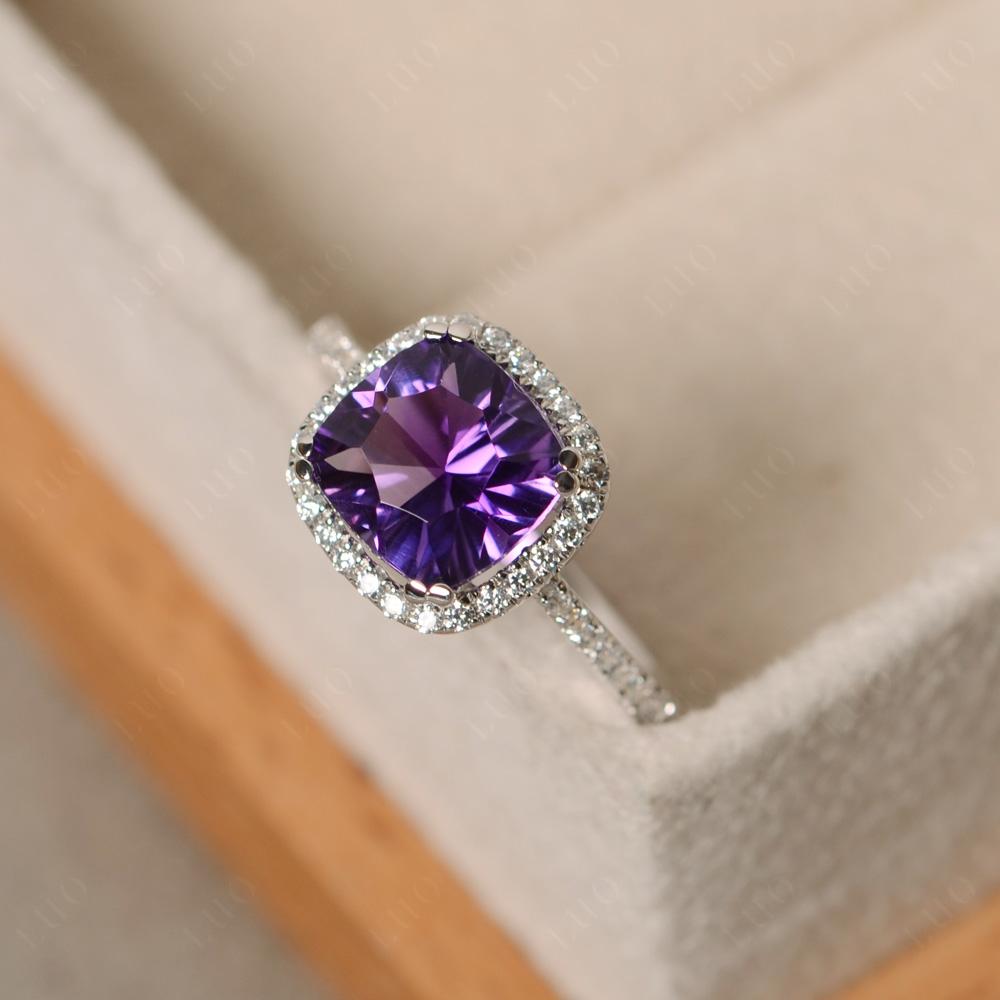 Cushion Cut Amethyst Halo Engagement Ring - LUO Jewelry