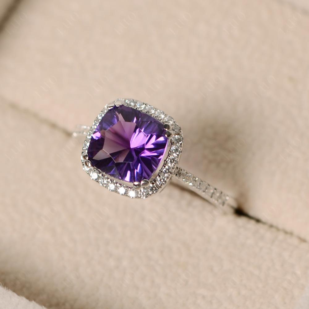 Cushion Amethyst Halo Engagement Ring - LUO Jewelry