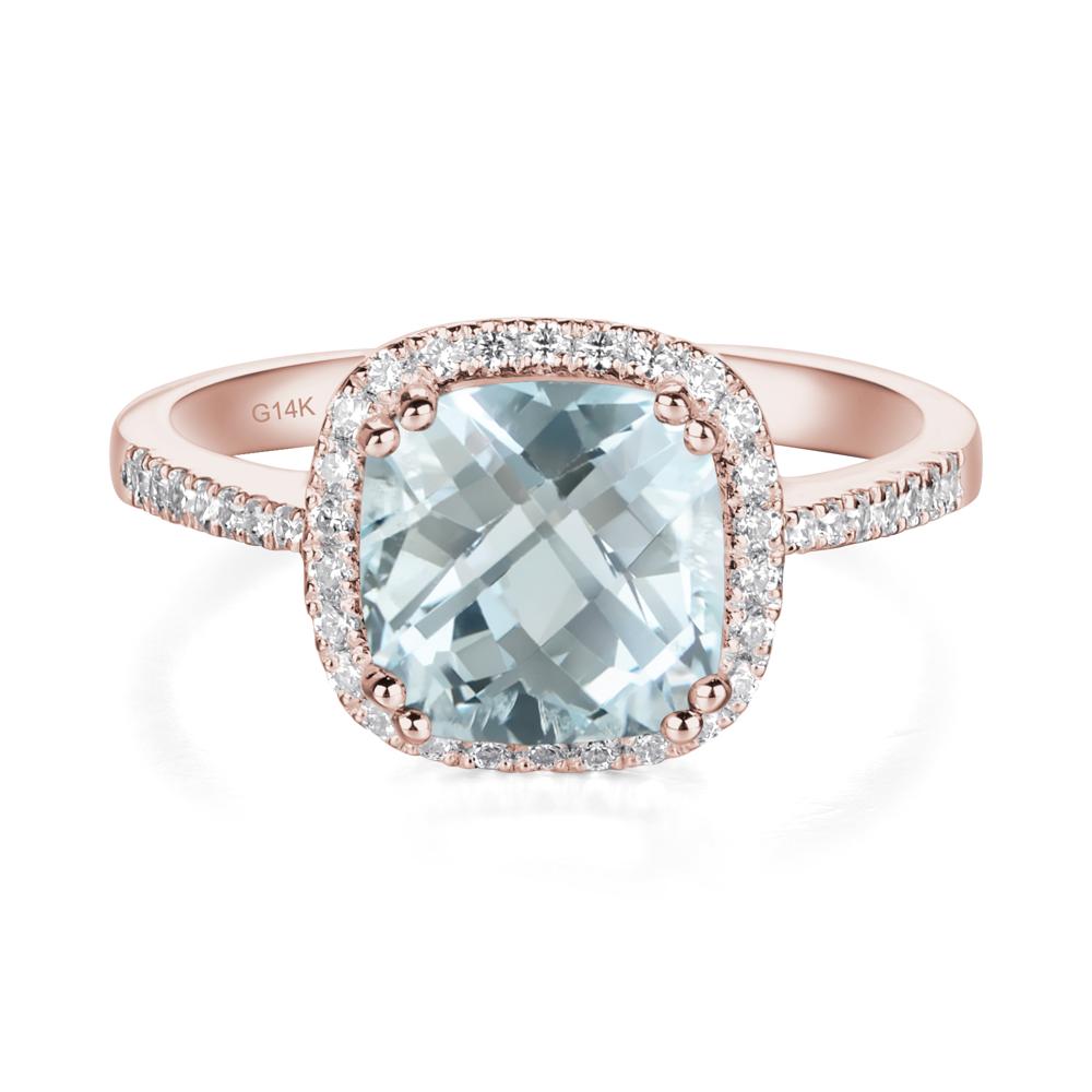 Cushion Aquamarine Halo Engagement Ring - LUO Jewelry #metal_14k rose gold