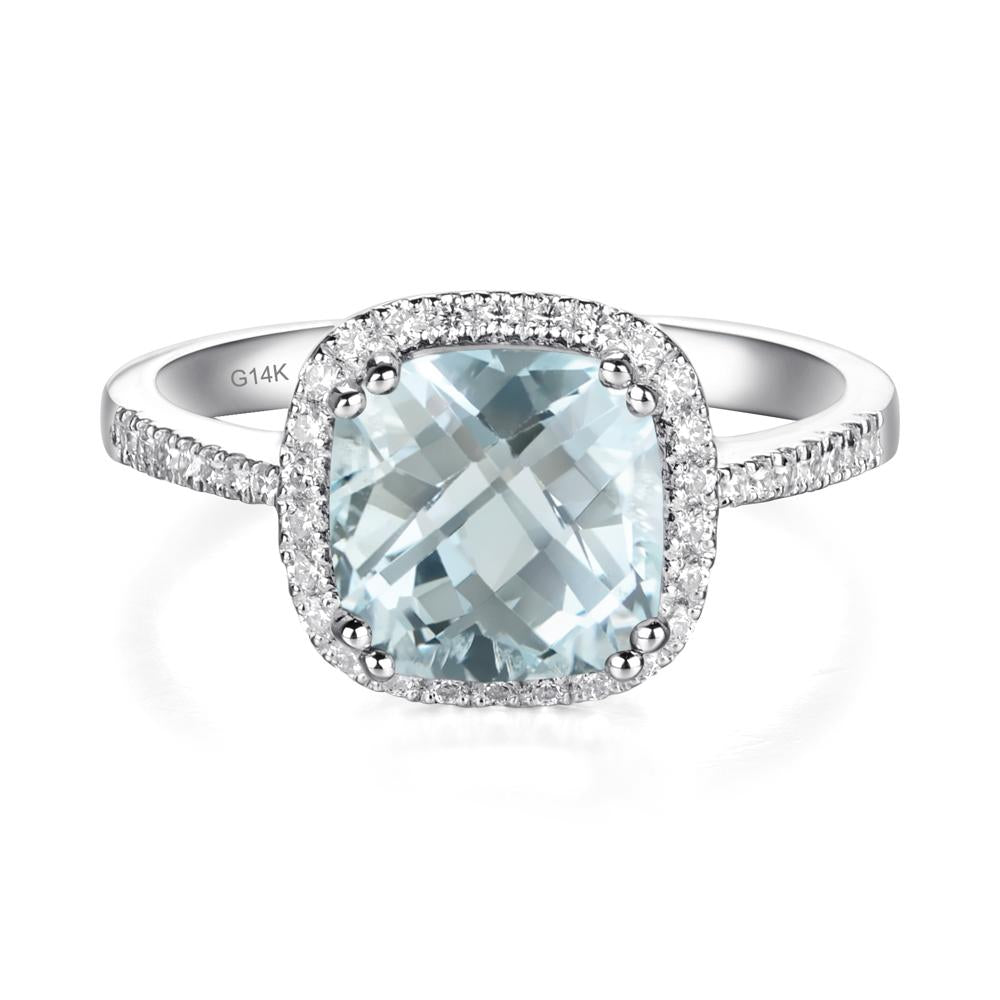 Cushion Aquamarine Halo Engagement Ring - LUO Jewelry #metal_14k white gold