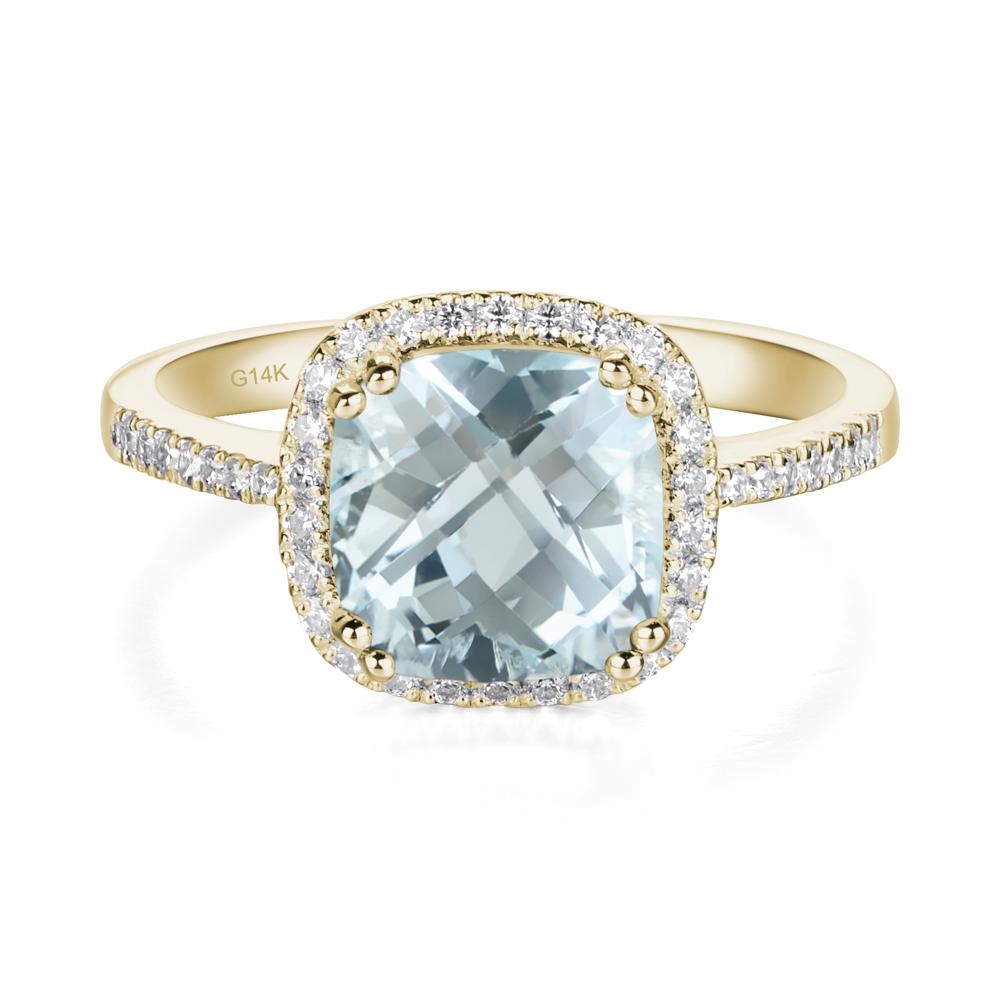 Cushion Aquamarine Halo Engagement Ring - LUO Jewelry #metal_14k yellow gold