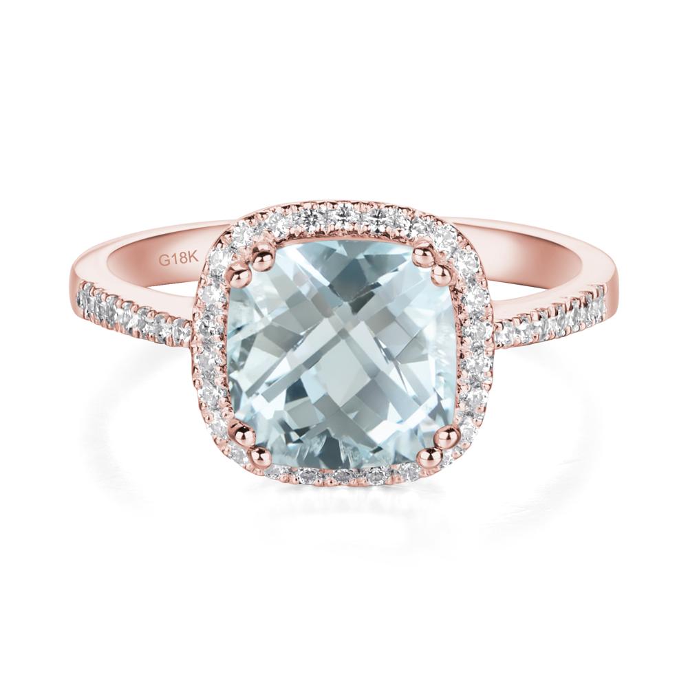 Cushion Aquamarine Halo Engagement Ring - LUO Jewelry #metal_18k rose gold