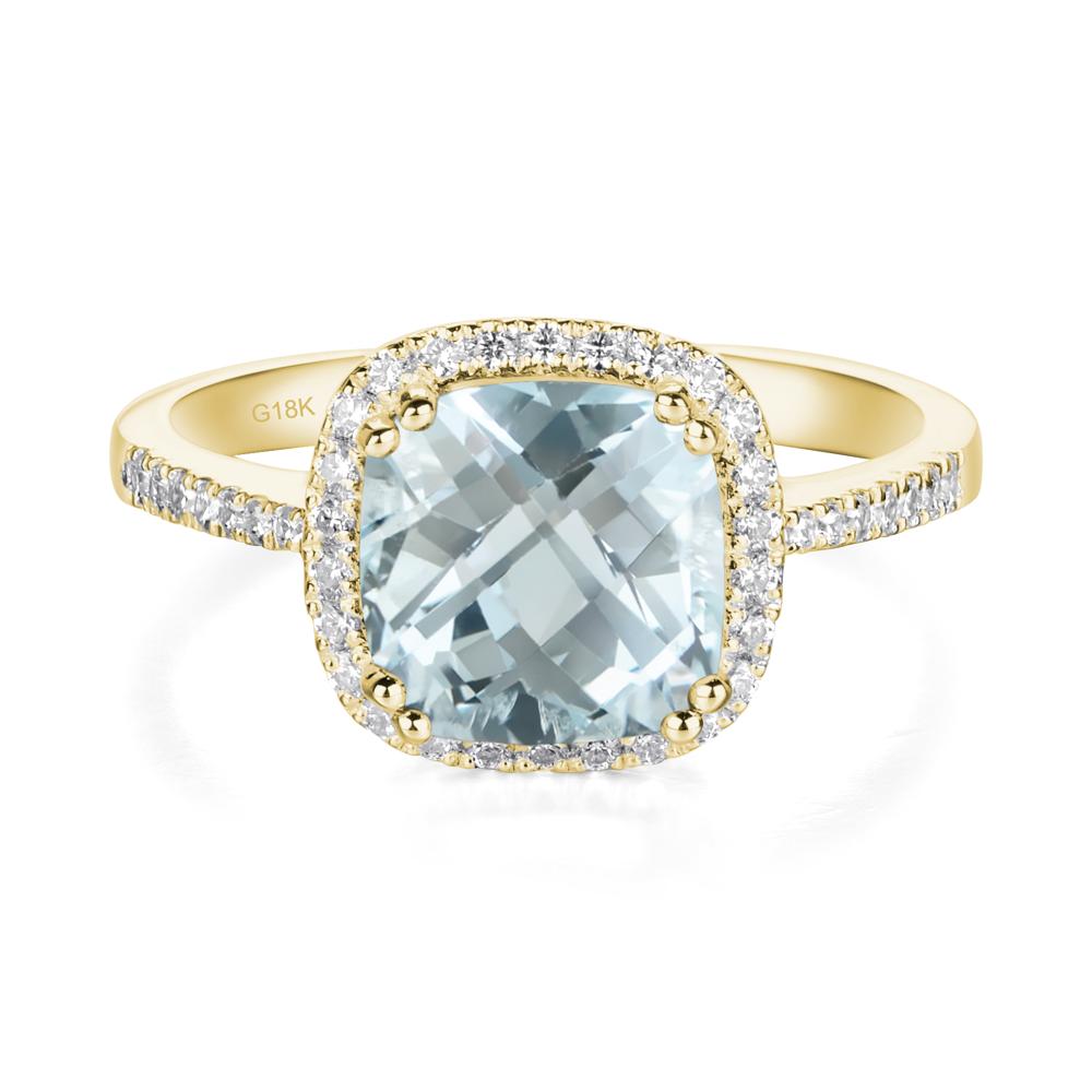 Cushion Aquamarine Halo Engagement Ring - LUO Jewelry #metal_18k yellow gold