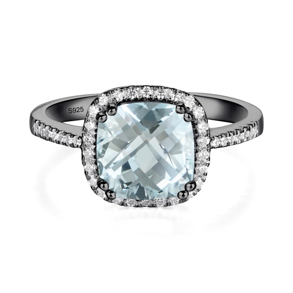 Cushion Aquamarine Halo Engagement Ring - LUO Jewelry #metal_black finish sterling silver