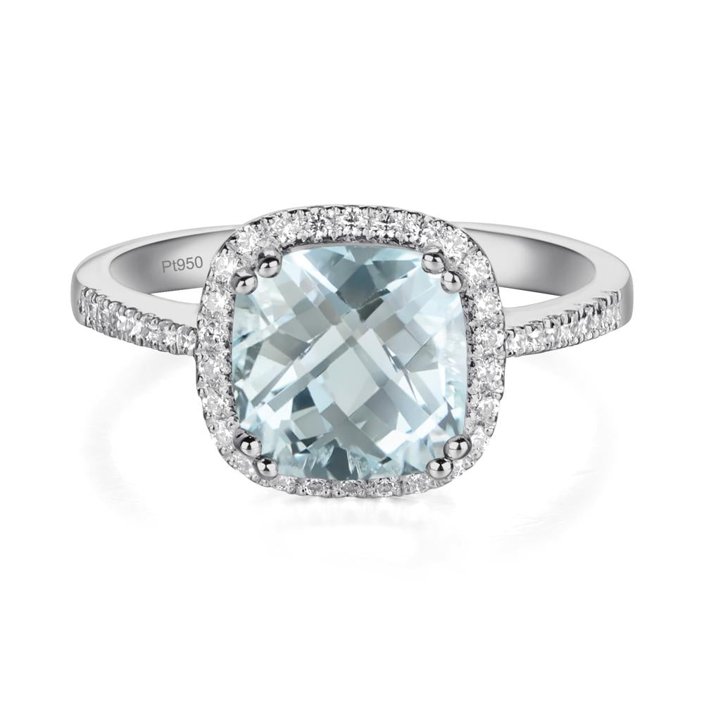 Cushion Aquamarine Halo Engagement Ring - LUO Jewelry #metal_platinum