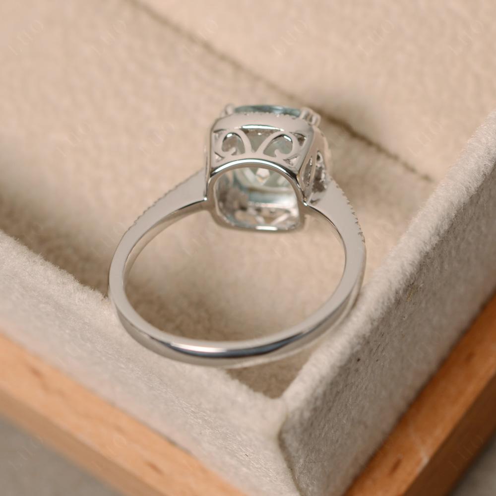 Cushion Cut Aquamarine Halo Engagement Ring - LUO Jewelry