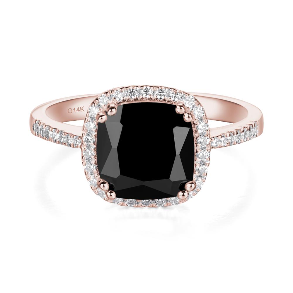 Cushion Black Stone Halo Engagement Ring - LUO Jewelry #metal_14k rose gold