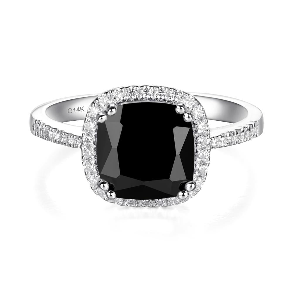 Cushion Black Stone Halo Engagement Ring - LUO Jewelry #metal_14k white gold