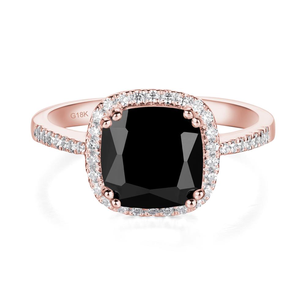 Cushion Black Stone Halo Engagement Ring - LUO Jewelry #metal_18k rose gold