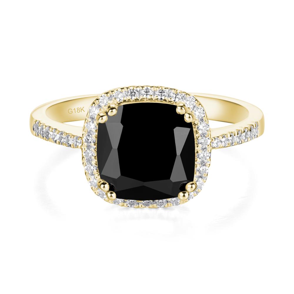 Cushion Black Stone Halo Engagement Ring - LUO Jewelry #metal_18k yellow gold
