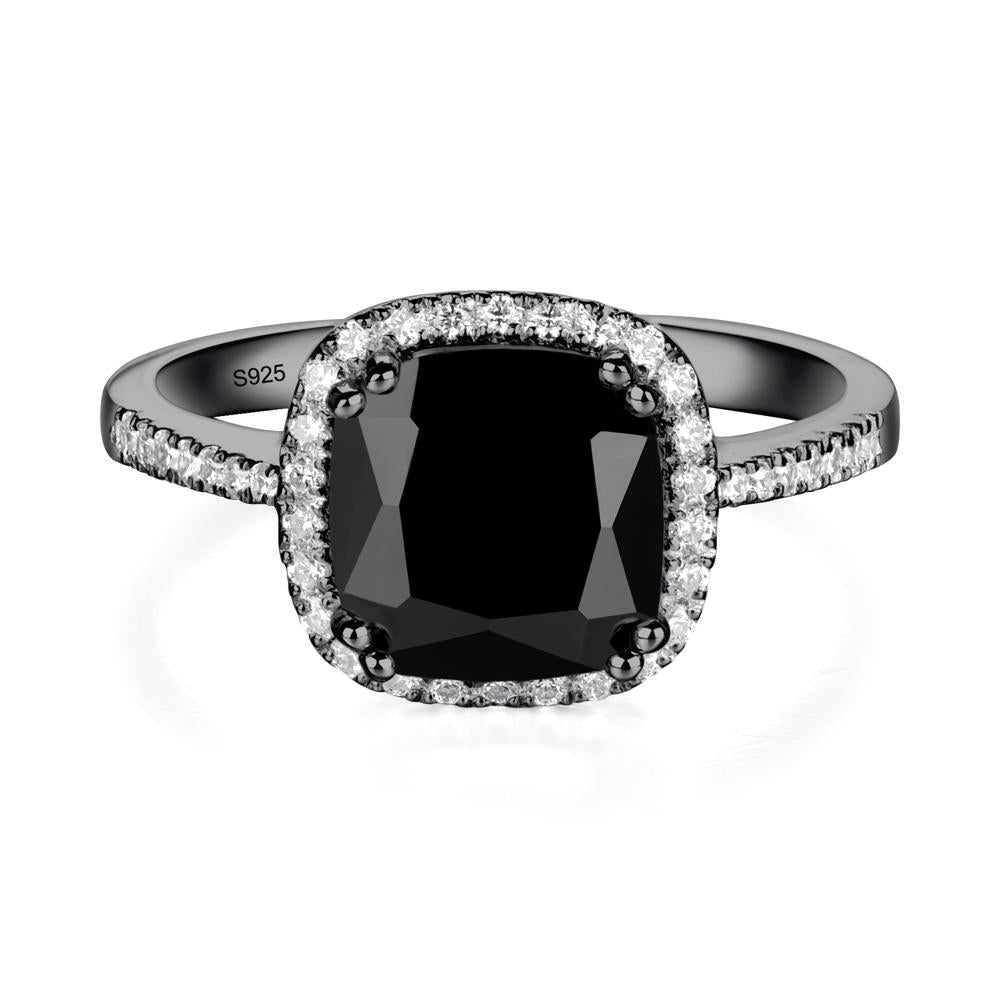 Cushion Black Stone Halo Engagement Ring - LUO Jewelry #metal_black finish sterling silver