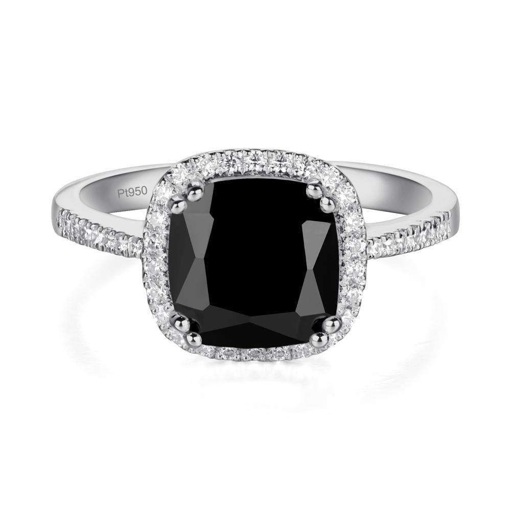 Cushion Black Stone Halo Engagement Ring - LUO Jewelry #metal_platinum