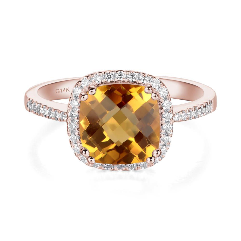Cushion Citrine Halo Engagement Ring - LUO Jewelry #metal_14k rose gold