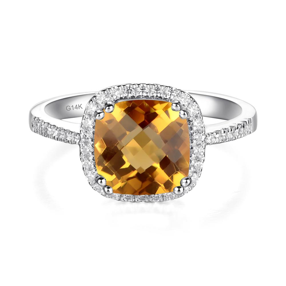 Cushion Citrine Halo Engagement Ring - LUO Jewelry #metal_14k white gold