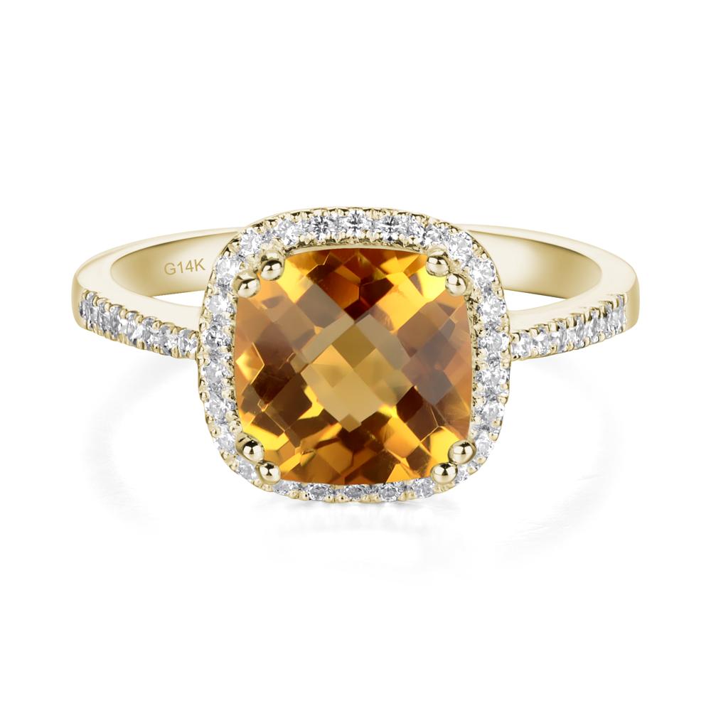 Cushion Citrine Halo Engagement Ring - LUO Jewelry #metal_14k yellow gold