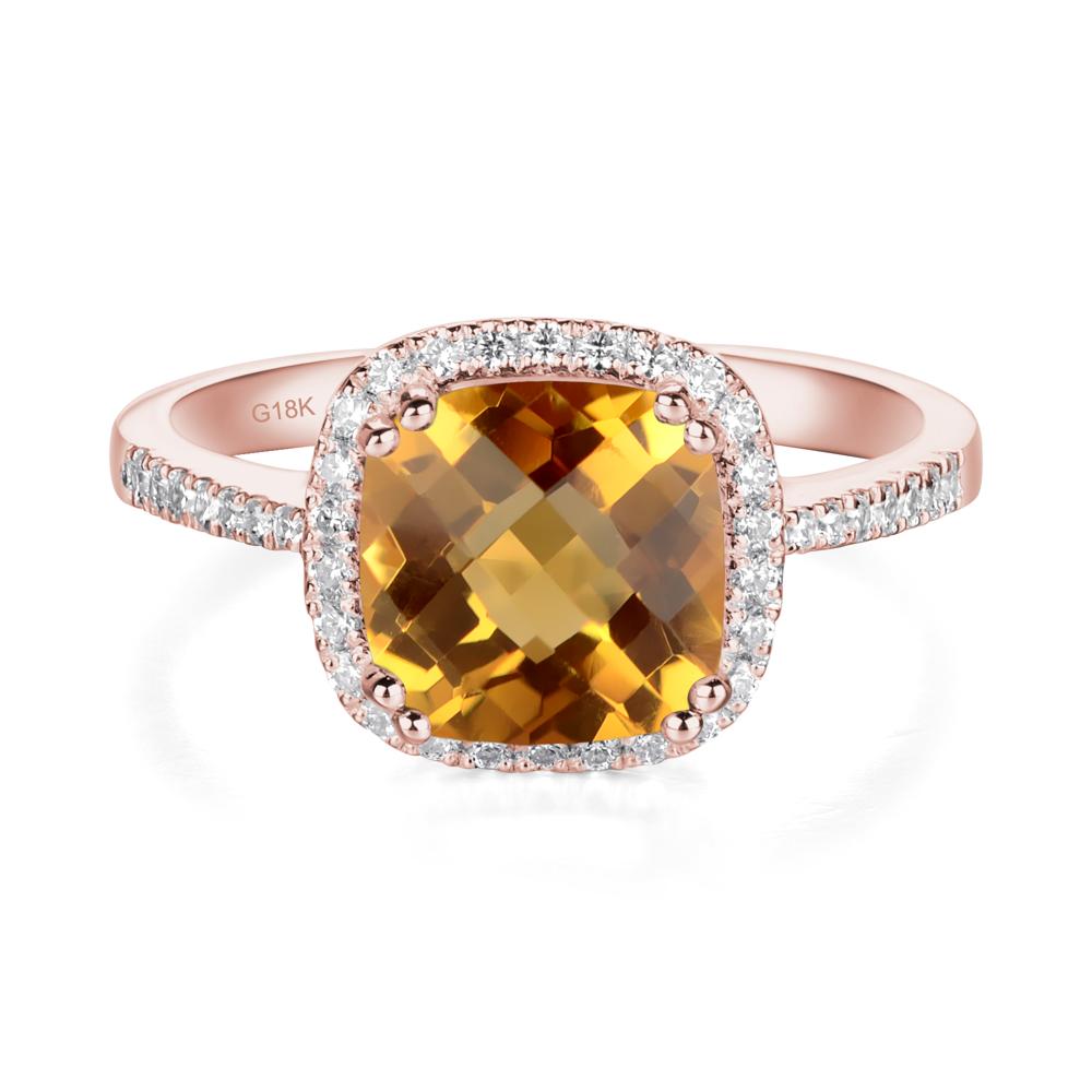 Cushion Citrine Halo Engagement Ring - LUO Jewelry #metal_18k rose gold