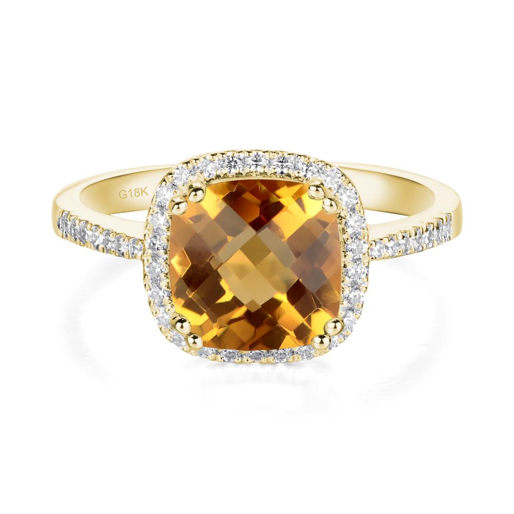 Cushion Citrine Halo Engagement Ring - LUO Jewelry #metal_18k yellow gold