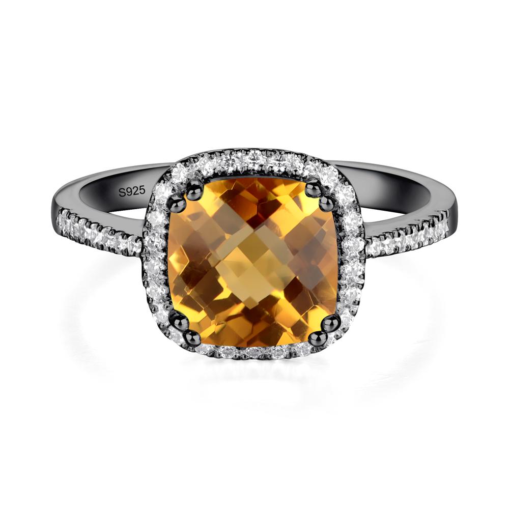Cushion Citrine Halo Engagement Ring - LUO Jewelry #metal_black finish sterling silver