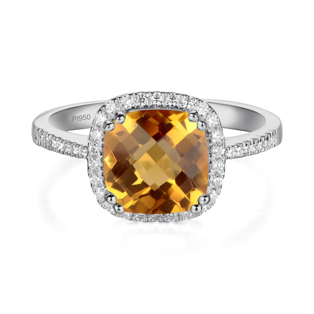 Cushion Citrine Halo Engagement Ring - LUO Jewelry #metal_platinum