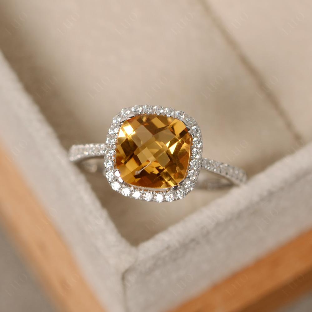 Cushion Citrine Halo Engagement Ring - LUO Jewelry