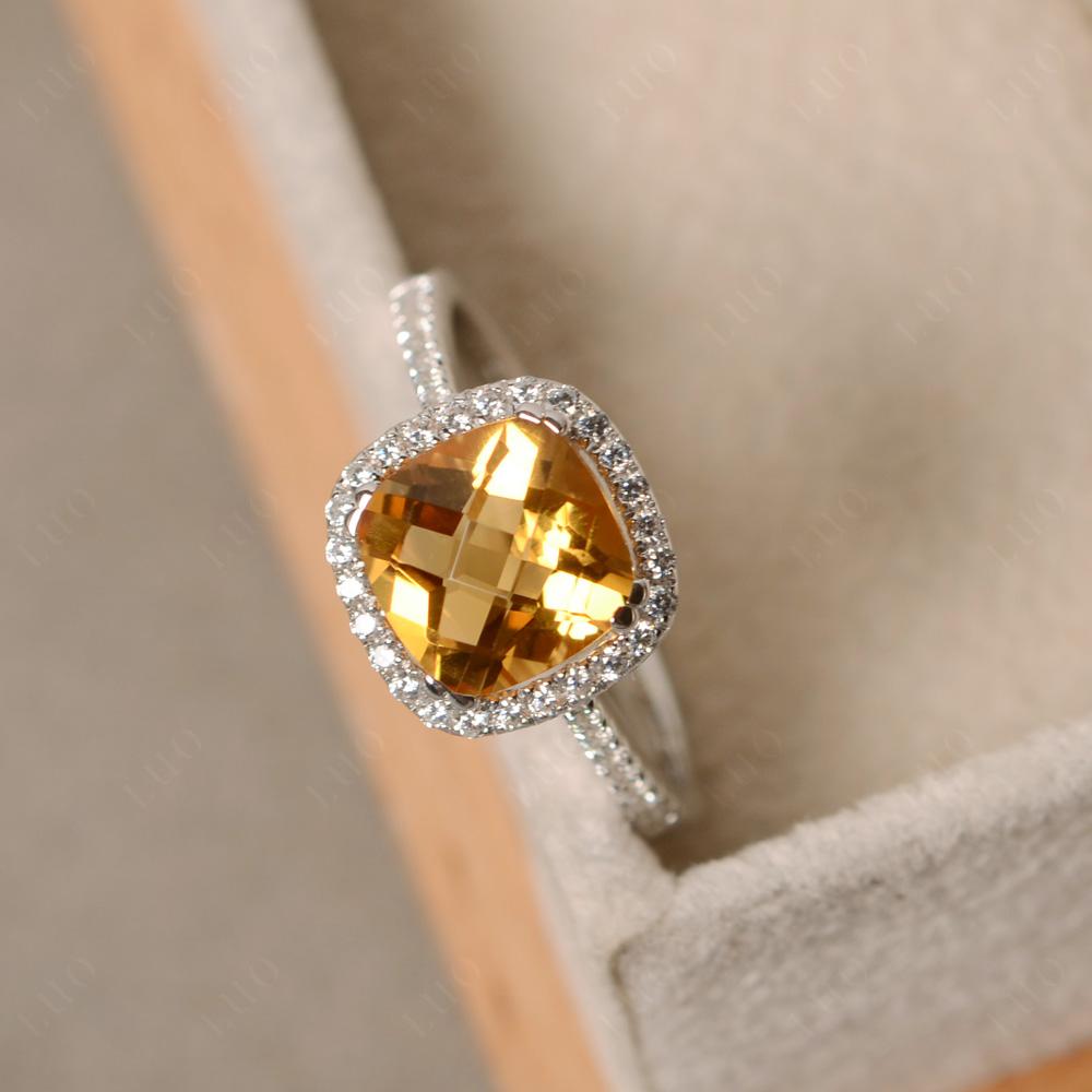 Cushion Cut Citrine Halo Engagement Ring - LUO Jewelry