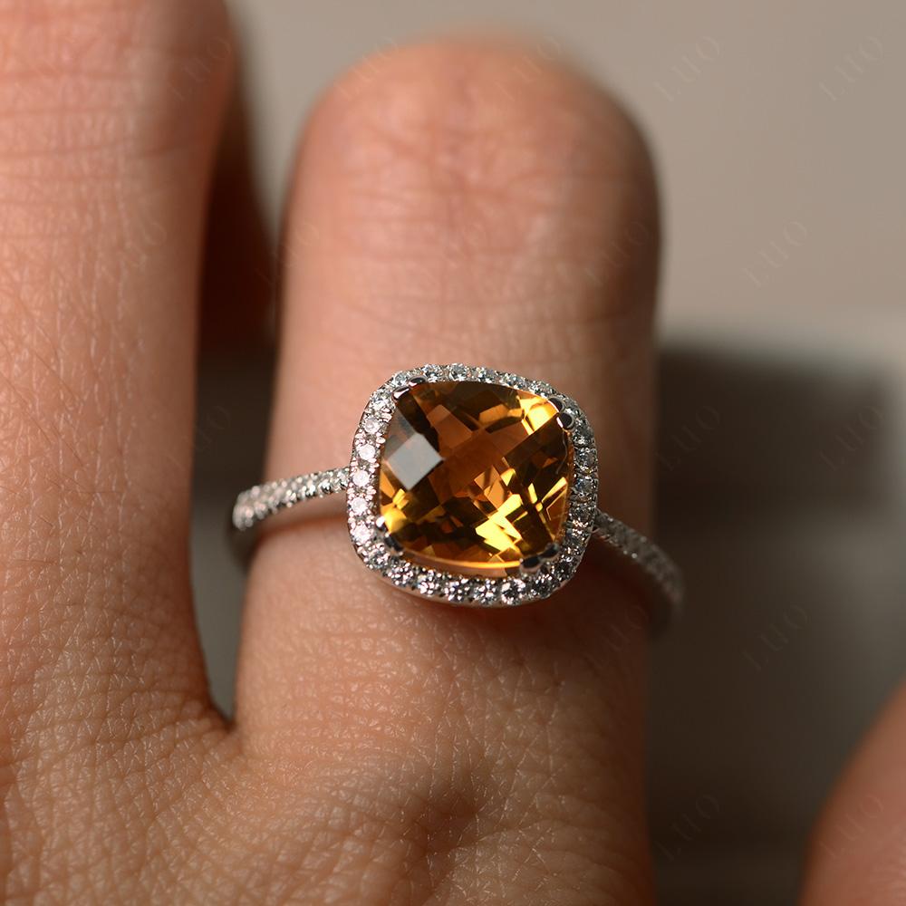 Cushion Citrine Halo Engagement Ring - LUO Jewelry