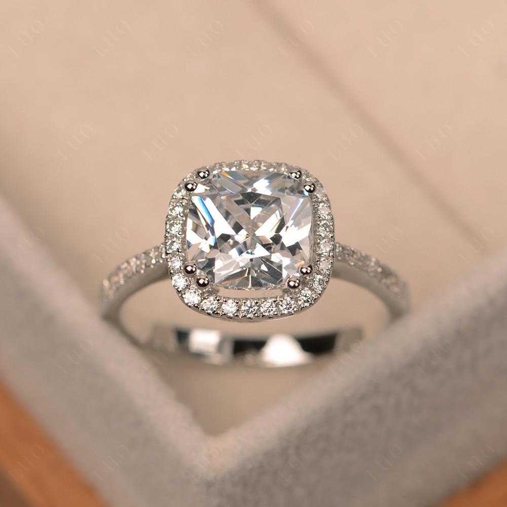 Cushion Cut Cubic Zirconia Halo Engagement Ring - LUO Jewelry