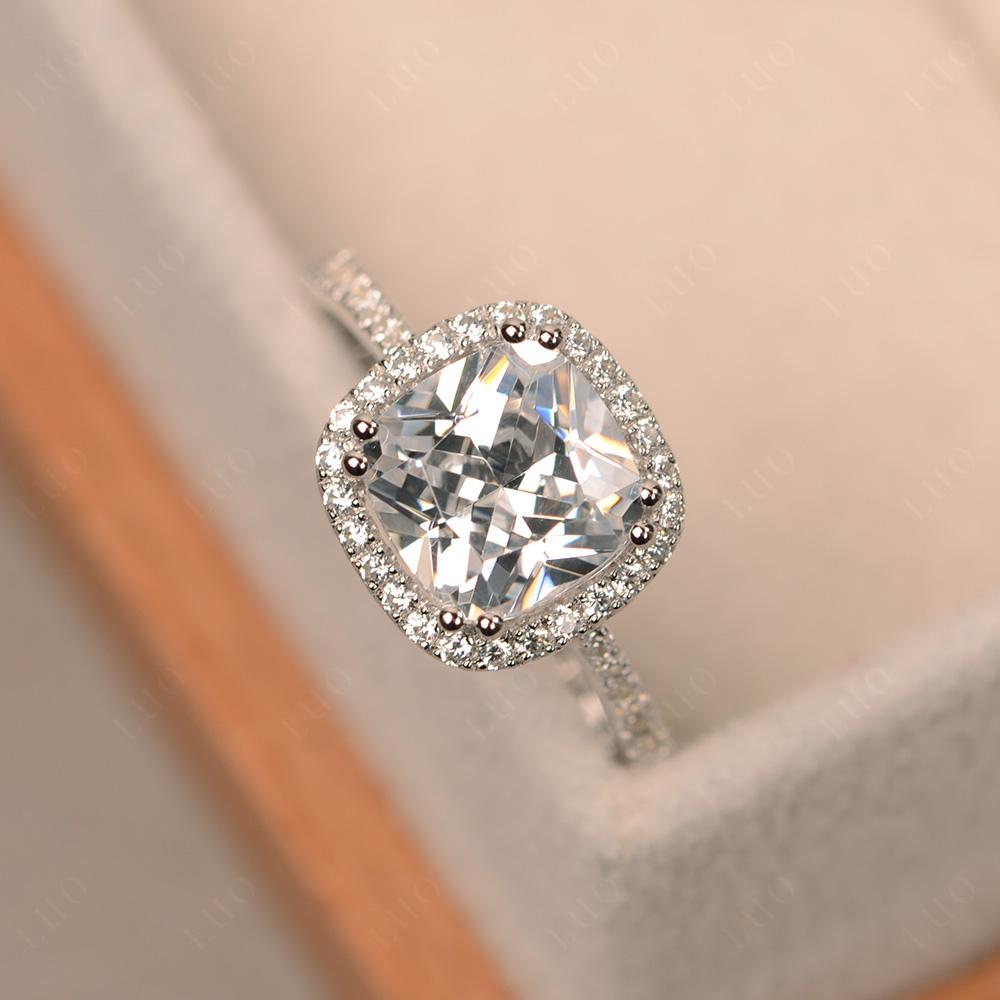 Cushion Cubic Zirconia Halo Engagement Ring - LUO Jewelry