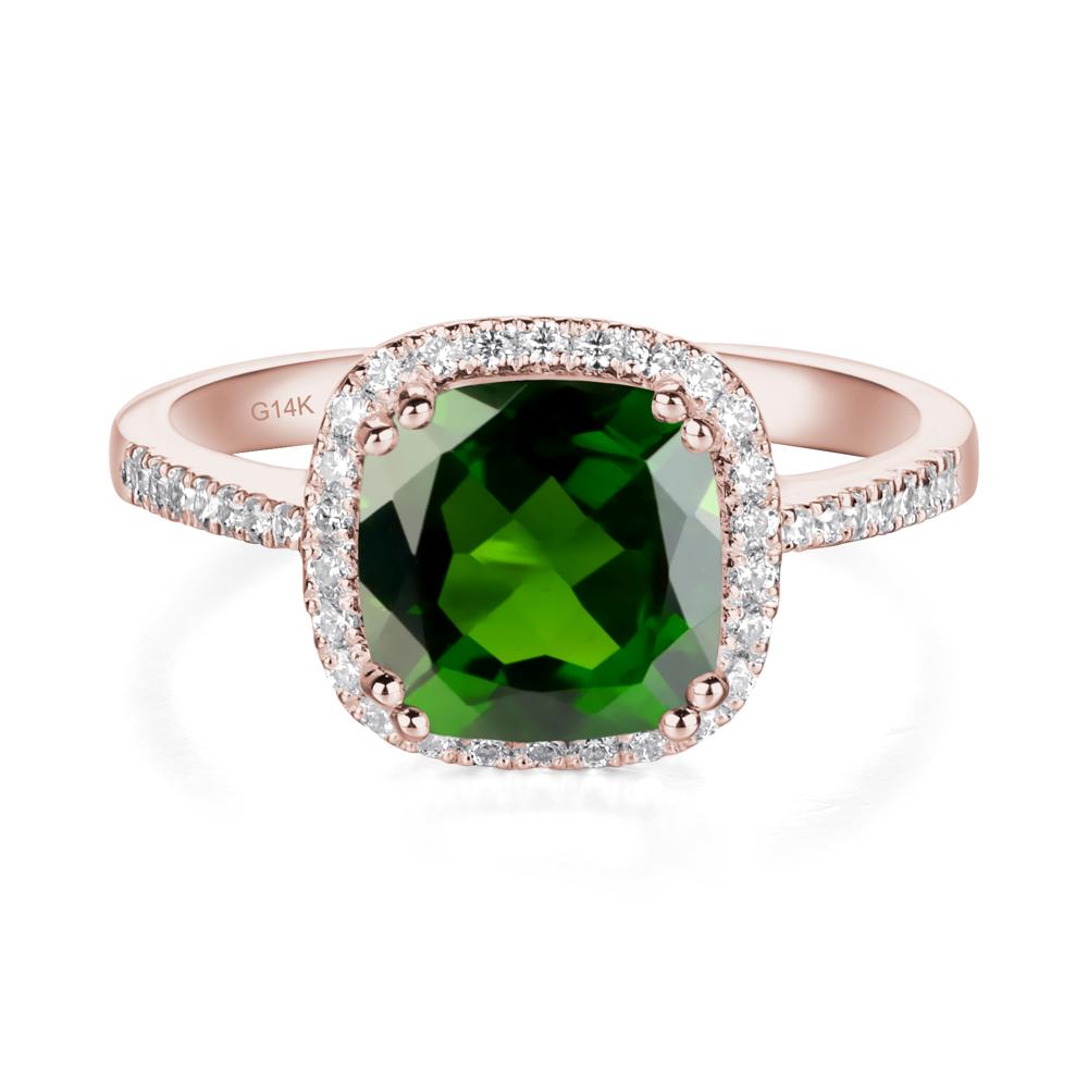 Cushion Diopside Halo Engagement Ring - LUO Jewelry #metal_14k rose gold
