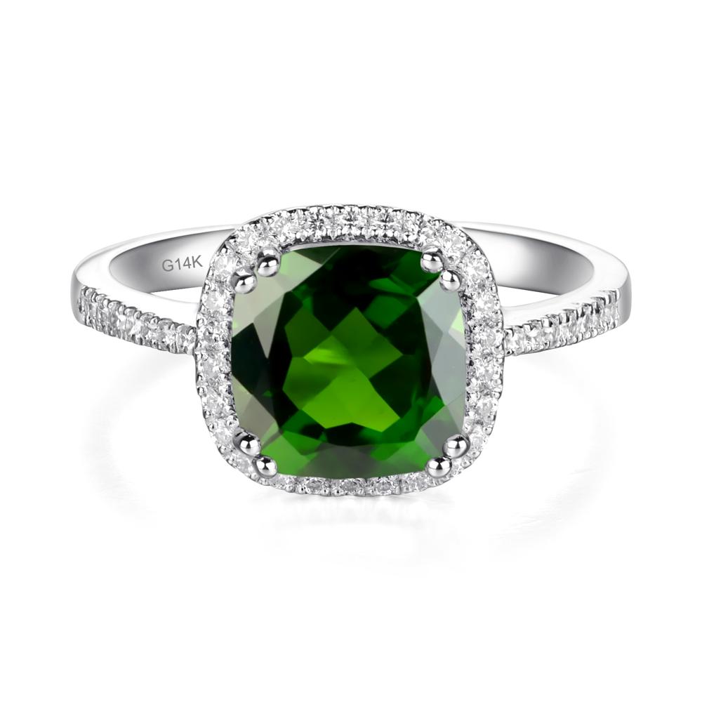 Cushion Diopside Halo Engagement Ring - LUO Jewelry #metal_14k white gold