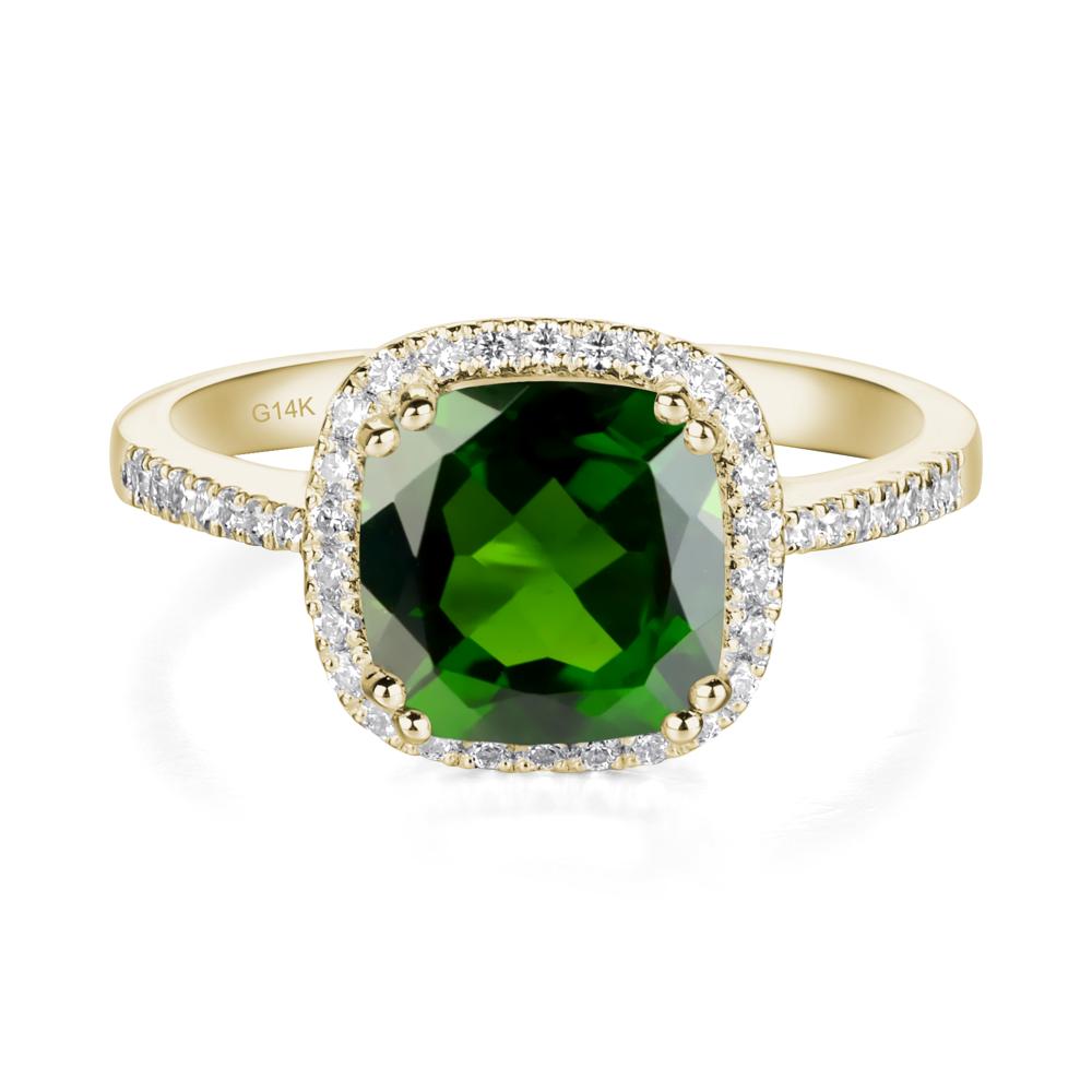Cushion Diopside Halo Engagement Ring - LUO Jewelry #metal_14k yellow gold