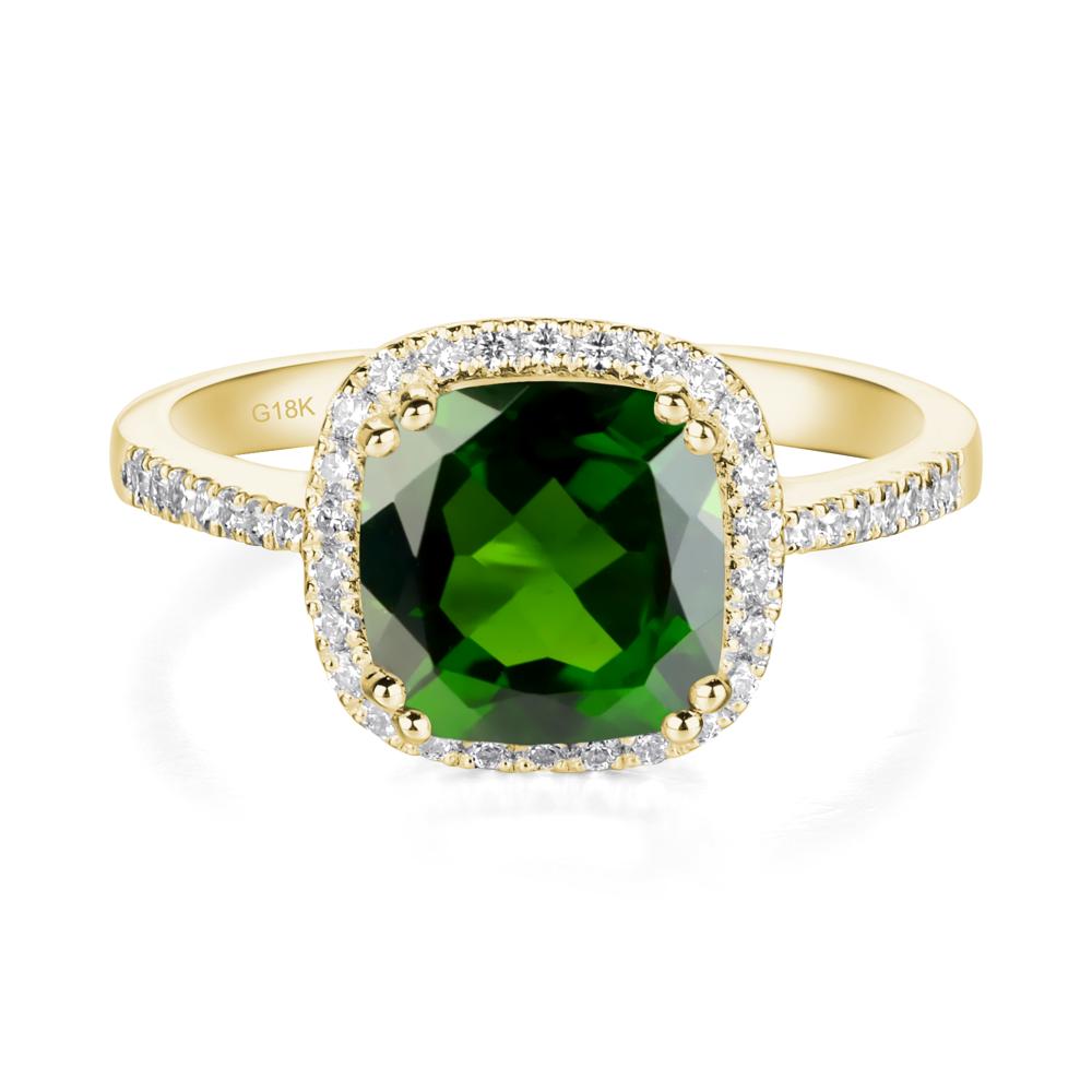 Cushion Diopside Halo Engagement Ring - LUO Jewelry #metal_18k yellow gold