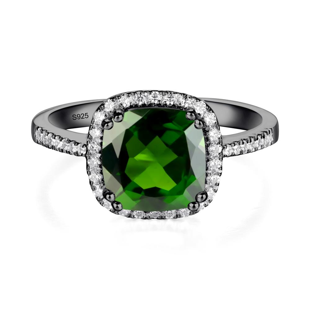 Cushion Diopside Halo Engagement Ring - LUO Jewelry #metal_black finish sterling silver