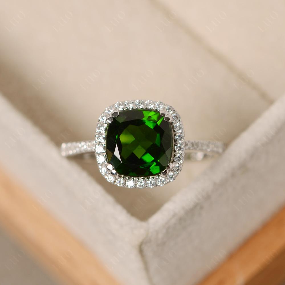 Cushion Diopside Halo Engagement Ring - LUO Jewelry