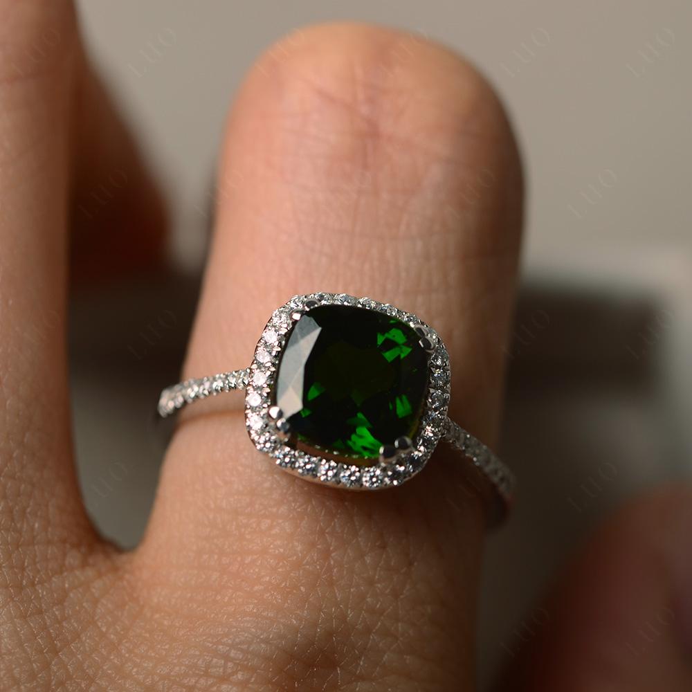 Cushion Diopside Halo Engagement Ring - LUO Jewelry