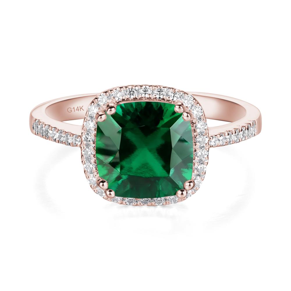Cushion Lab Emerald Halo Engagement Ring - LUO Jewelry #metal_14k rose gold
