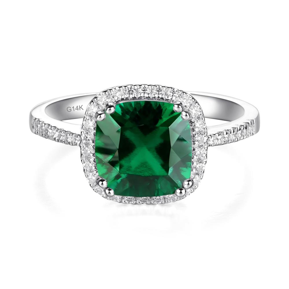 Cushion Lab Emerald Halo Engagement Ring - LUO Jewelry #metal_14k white gold