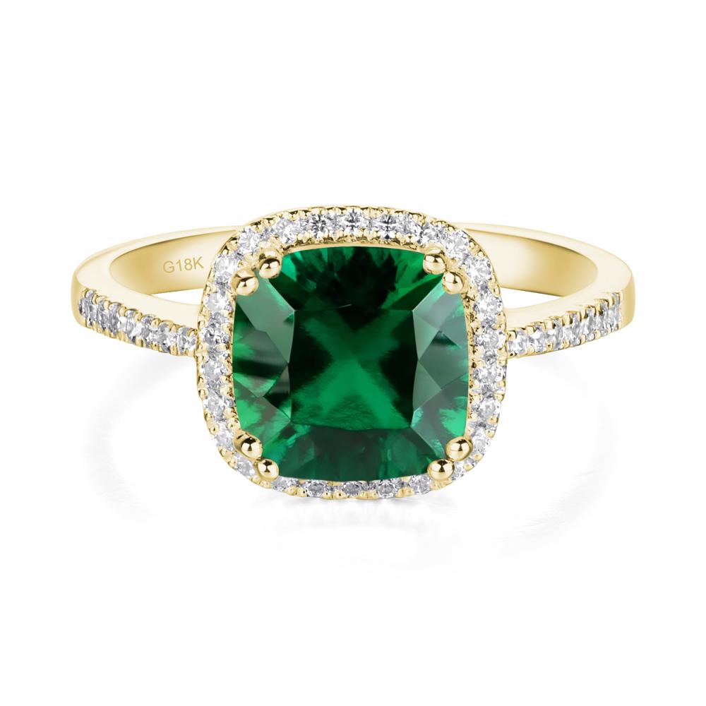 Cushion Lab Emerald Halo Engagement Ring - LUO Jewelry #metal_18k yellow gold