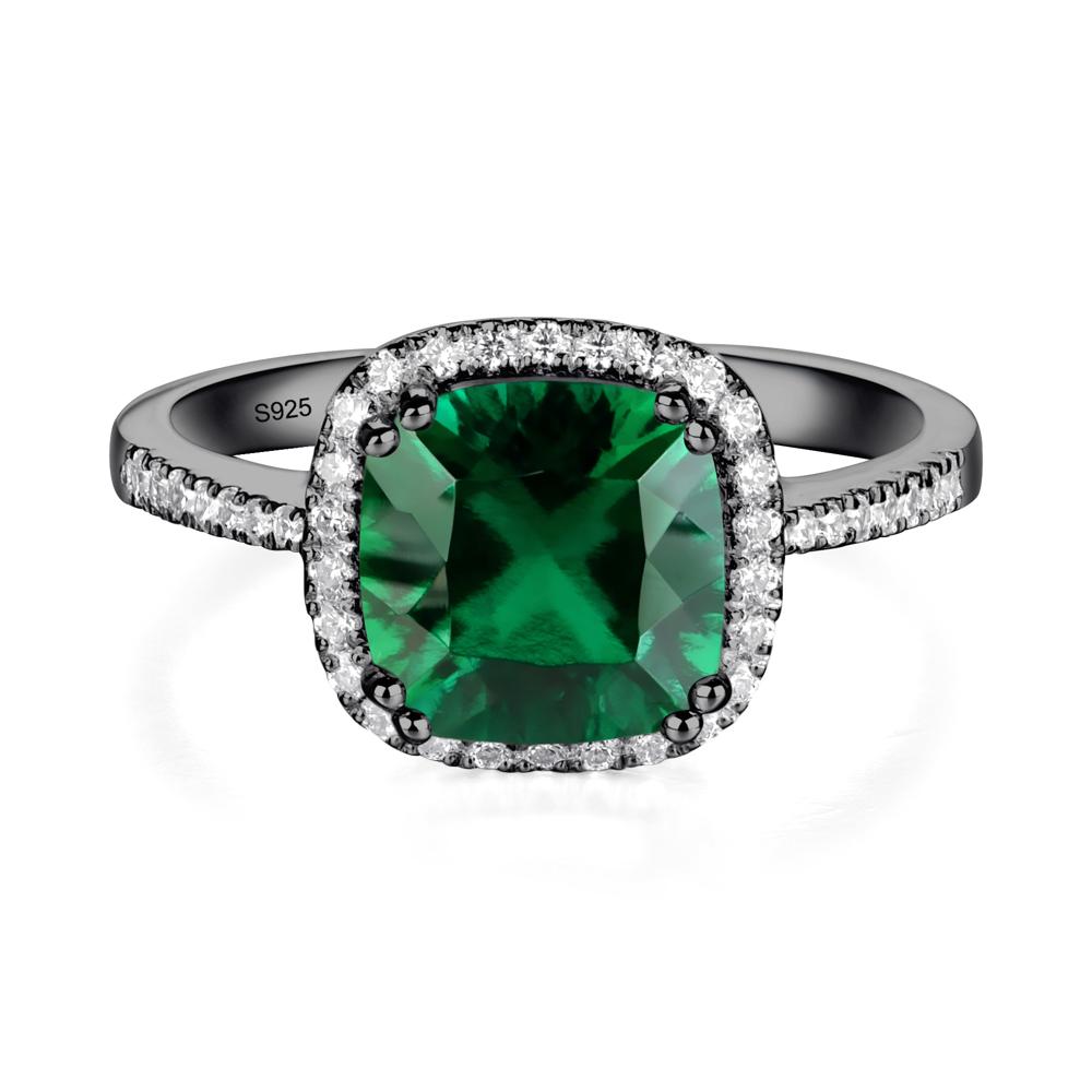 Cushion Lab Emerald Halo Engagement Ring - LUO Jewelry #metal_black finish sterling silver