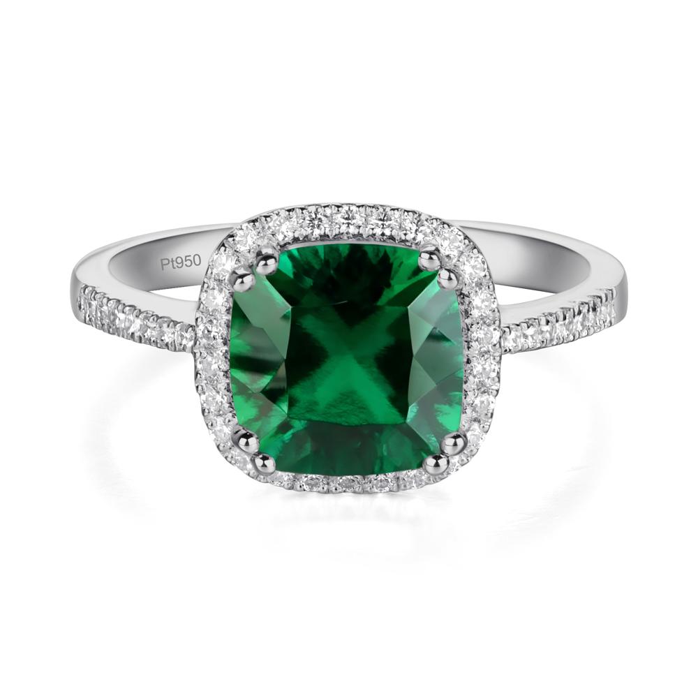 Cushion Lab Emerald Halo Engagement Ring - LUO Jewelry #metal_platinum