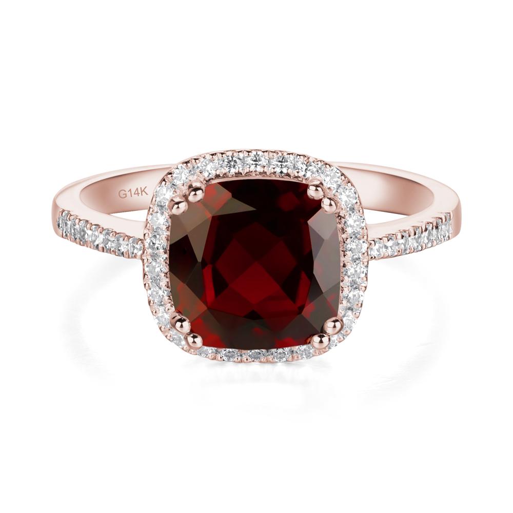 Cushion Garnet Halo Engagement Ring - LUO Jewelry #metal_14k rose gold