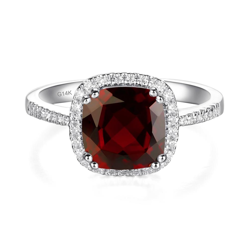 Cushion Garnet Halo Engagement Ring - LUO Jewelry #metal_14k white gold