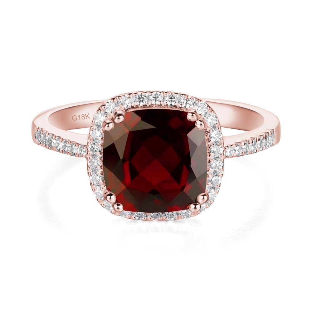 Cushion Garnet Halo Engagement Ring - LUO Jewelry #metal_18k rose gold