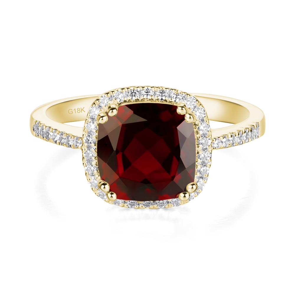 Cushion Garnet Halo Engagement Ring - LUO Jewelry #metal_18k yellow gold