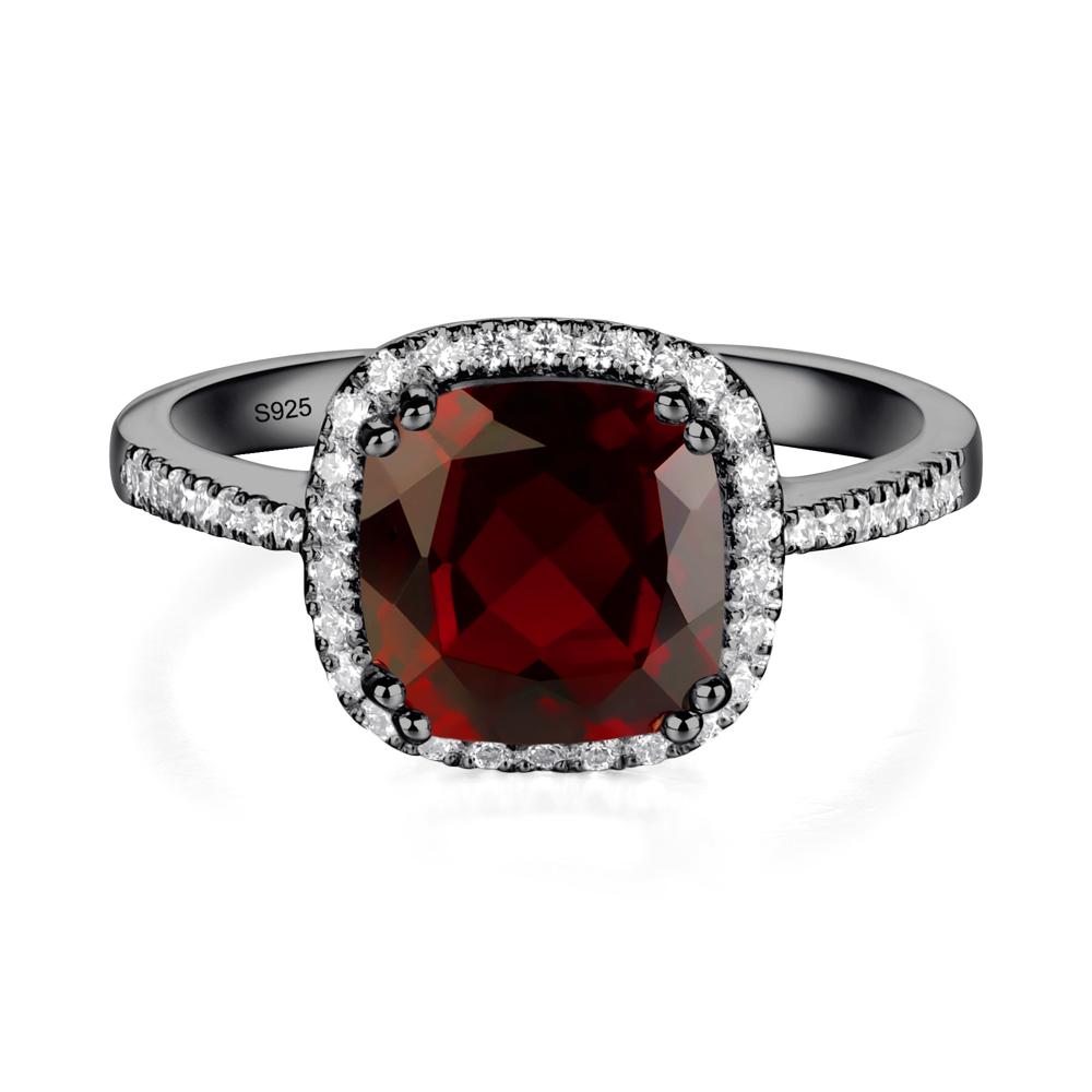 Cushion Garnet Halo Engagement Ring - LUO Jewelry #metal_black finish sterling silver