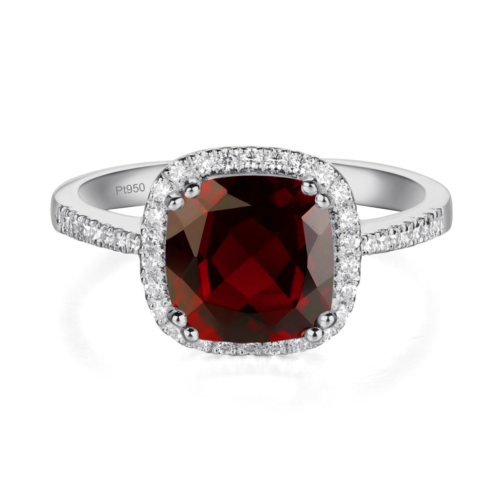 Cushion Garnet Halo Engagement Ring - LUO Jewelry #metal_platinum