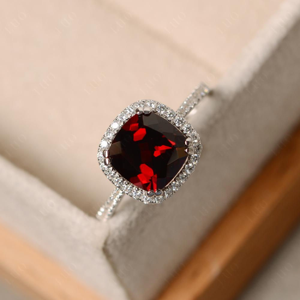 Cushion Garnet Halo Engagement Ring - LUO Jewelry